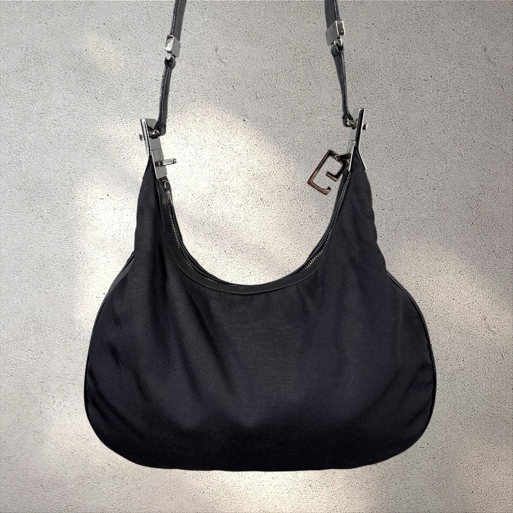 Gucci Black Leather Nylon Attache Shoulder Bag Crossbody Purse Handbag - Picture 3 of 14